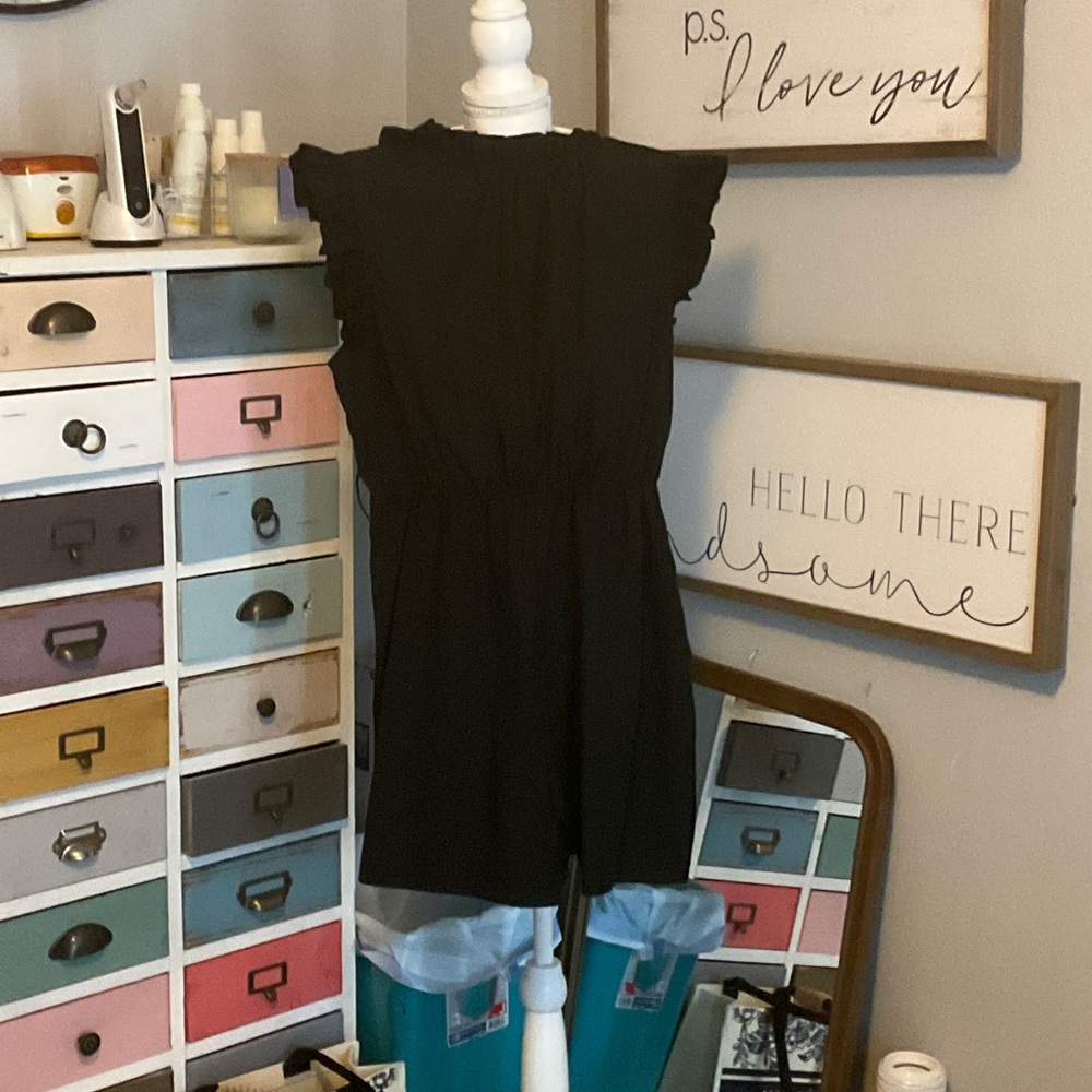 Black Ruffled Sleeveless Romper